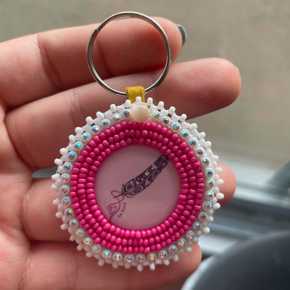 Handmade Beaded Keychain Medallion - Pink Shirt Day - Be Kind - Anti-bullying
